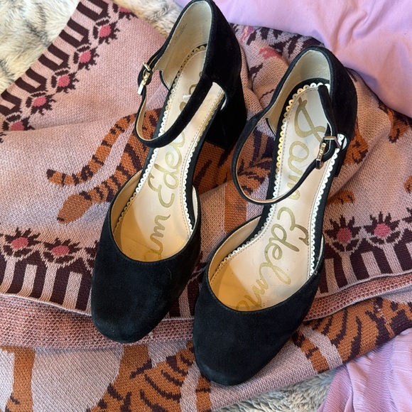 Black suede leather Sam Edelman chunky heels - Picture 2 of 6